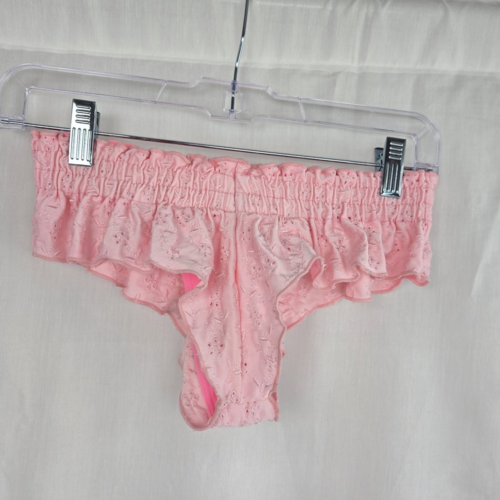 Frankis Bikinis Pipa Eyelet Ruffle Bikini Bottom Size S Smocked Waist Pink Swim